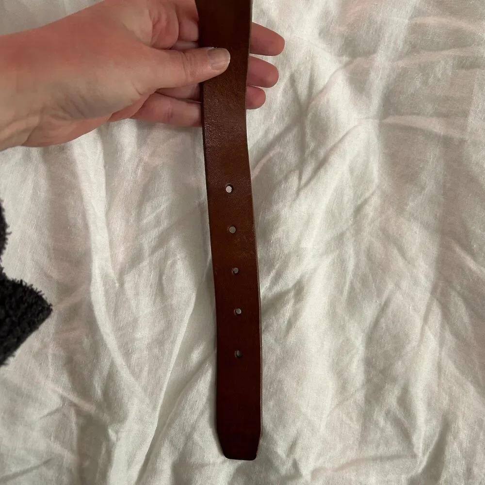 Everlane Cognac Brown Leather Belt Small Silver Buckle Italian Leather